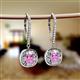 2 - Blossom Iris Princess Cut Pink Sapphire and Baguette Diamond Halo Dangling Earrings 