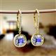 2 - Blossom Iris Princess Cut Tanzanite and Baguette Diamond Halo Dangling Earrings 