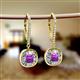 2 - Blossom Iris Princess Cut Amethyst and Baguette Diamond Halo Dangling Earrings 