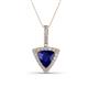 1 - Barbara Trillion Cut Lab Created Blue Sapphire and Round Diamond Halo Pendant Necklace 