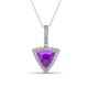 1 - Barbara Trillion Cut Amethyst and Round Diamond Halo Pendant Necklace 