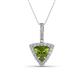 1 - Barbara Trillion Cut Peridot and Round Diamond Halo Pendant Necklace 