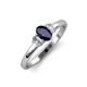 3 - Gemma 7x5 mm Oval Cut Blue Sapphire and Diamond Trellis Three Stone Engagement Ring 