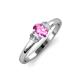 3 - Gemma 7x5 mm Oval Cut Pink Sapphire and Diamond Trellis Three Stone Engagement Ring 