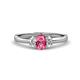 1 - Gemma 7x5 mm Oval Cut Pink Tourmaline and Diamond Trellis Three Stone Engagement Ring 