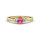 1 - Gemma 7x5 mm Oval Cut Pink Tourmaline and Diamond Trellis Three Stone Engagement Ring 