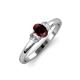 3 - Gemma 7x5 mm Oval Cut Red Garnet and Diamond Trellis Three Stone Engagement Ring 