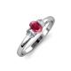 3 - Gemma 7x5 mm Oval Cut Rhodolite Garnet and Diamond Trellis Three Stone Engagement Ring 