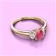 2 - Gemma 7x5 mm Oval Cut Rhodolite Garnet and Diamond Trellis Three Stone Engagement Ring 