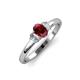 3 - Gemma 7x5 mm Oval Cut Ruby and Diamond Trellis Three Stone Engagement Ring 