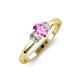 3 - Gemma 7x5 mm Oval Cut Pink Sapphire and Diamond Trellis Three Stone Engagement Ring 