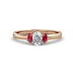 1 - Gemma 7x5 mm Oval Cut Lab Grown Diamond and Ruby Trellis Three Stone Engagement Ring 