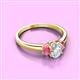 2 - Gemma 7x5 mm Oval Cut Lab Grown Diamond and Rhodolite Garnet Trellis Three Stone Engagement Ring 
