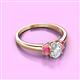 2 - Gemma 7x5 mm Oval Cut Lab Grown Diamond and Rhodolite Garnet Trellis Three Stone Engagement Ring 