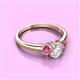 2 - Gemma 7x5 mm Oval Cut Lab Grown Diamond and Pink Sapphire Trellis Three Stone Engagement Ring 