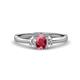 1 - Gemma 7x5 mm Oval Cut Rhodolite Garnet and Lab Grown Diamond Trellis Three Stone Engagement Ring 