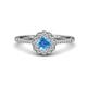 1 - Caline Desire Round Blue Topaz and Diamond Floral Halo Engagement Ring 