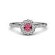 1 - Caline Desire Round Rhodolite Garnet and Diamond Floral Halo Engagement Ring 