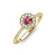 3 - Caline Desire Round Rhodolite Garnet and Diamond Floral Halo Engagement Ring 