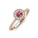 3 - Caline Desire Round Rhodolite Garnet and Diamond Floral Halo Engagement Ring 