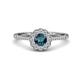 1 - Caline Desire Round Blue and White Diamond Floral Halo Engagement Ring 