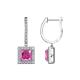1 - Ilona (5.5mm) Princess Cut Lab Created Pink Sapphire and Round Diamond Halo Dangling Earrings 