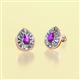 2 - Viola Iris Pear Cut Amethyst and Baguette Diamond Milgrain Halo Stud Earrings 