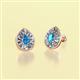 2 - Viola Iris Pear Cut Blue Topaz and Baguette Diamond Milgrain Halo Stud Earrings 