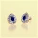 2 - Viola Iris Pear Cut Blue Sapphire and Baguette Diamond Milgrain Halo Stud Earrings 