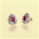 2 - Viola Iris Pear Cut Ruby and Baguette Diamond Milgrain Halo Stud Earrings 
