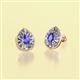 2 - Viola Iris Pear Cut Tanzanite and Baguette Diamond Milgrain Halo Stud Earrings 
