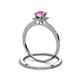 3 - Junia 5.50 mm Princess Cut Lab Created Pink Sapphire and Round Diamond Bridal Set Ring 