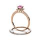 3 - Junia 5.50 mm Princess Cut Lab Created Pink Sapphire and Round Diamond Bridal Set Ring 