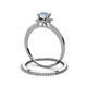 3 - Junia 5.50 mm Princess Cut Aquamarine and Round Diamond Bridal Set Ring 