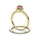 3 - Junia 5.50 mm Princess Cut Pink Tourmaline and Round Diamond Bridal Set Ring 