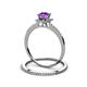 3 - Junia 5.50 mm Princess Cut Amethyst and Round Diamond Bridal Set Ring 