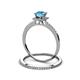 3 - Junia 5.50 mm Princess Cut Blue Topaz and Round Diamond Bridal Set Ring 