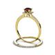 3 - Junia 5.50 mm Princess Cut Red Garnet and Round Diamond Bridal Set Ring 