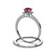 3 - Junia 5.50 mm Princess Cut Lab Created Ruby and Round Diamond Bridal Set Ring 