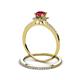 3 - Junia 5.50 mm Princess Cut Lab Created Ruby and Round Diamond Bridal Set Ring 