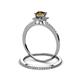 3 - Junia 5.50 mm Princess Cut Smoky Quartz and Round Diamond Bridal Set Ring 