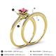 4 - Junia 5.50 mm Princess Cut Pink Tourmaline and Round Diamond Bridal Set Ring 