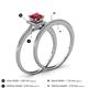4 - Junia 5.50 mm Princess Cut Lab Created Ruby and Round Diamond Bridal Set Ring 