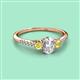 2 - Arista Classic Oval Cut Diamond and Round Yellow Sapphire Three Stone Engagement Ring 