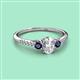 2 - Arista Classic Oval Cut Diamond and Round Blue Sapphire Three Stone Engagement Ring 