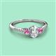 2 - Arista Classic Oval Cut Diamond and Round Pink Sapphire Three Stone Engagement Ring 