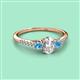 2 - Arista Classic Oval Cut Lab Grown Diamond and Round Blue Topaz Three Stone Engagement Ring 