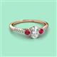2 - Arista Classic Oval Cut Lab Grown Diamond and Round Ruby Three Stone Engagement Ring 