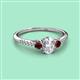2 - Arista Classic Oval Cut Lab Grown Diamond and Round Red Garnet Three Stone Engagement Ring 