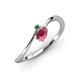 3 - Lucie Bold Oval Cut Rhodolite Garnet and Round Emerald 2 Stone Promise Ring 